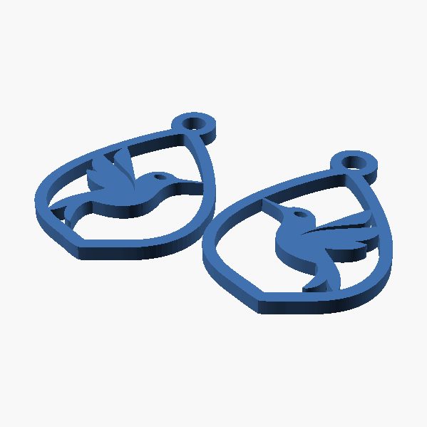 Hummingbird Earrings - 3D printed hummingbird earrings, a pair