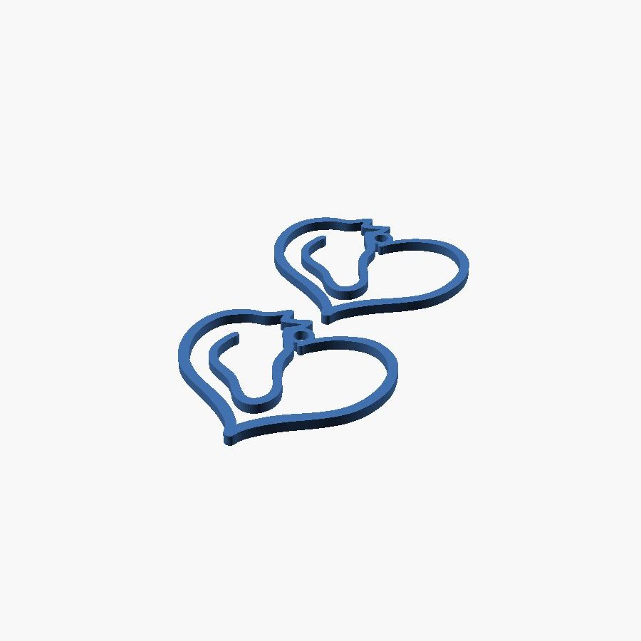 Horse Head in Heart Earrings - 3D printed, sold as a pair
