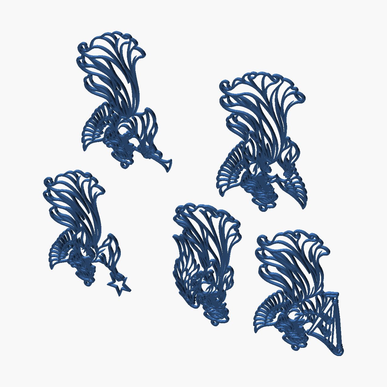 Filigree Angel Ornaments - 5 piece 3D printed Christmas angel set