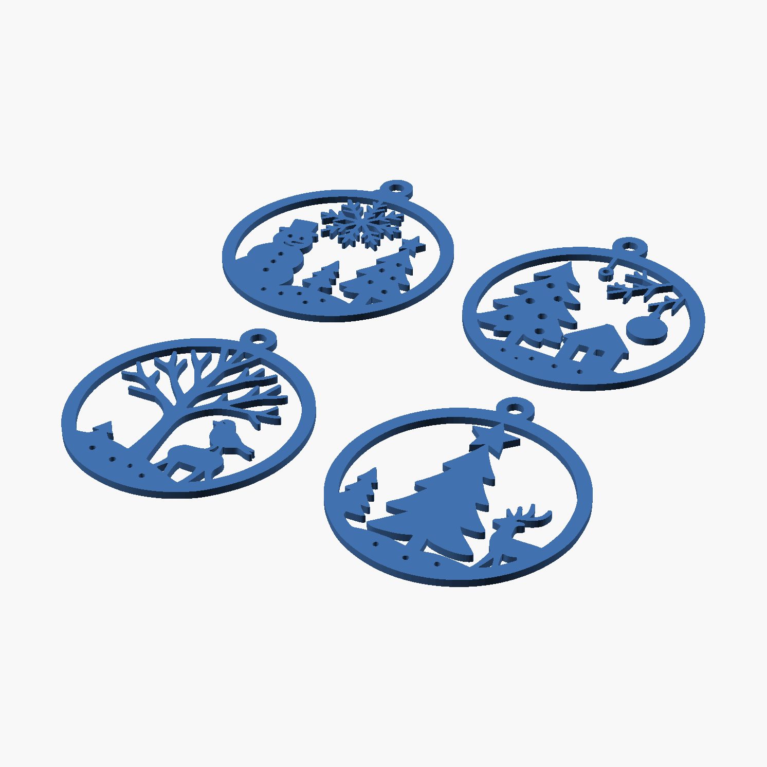 Winter Scene Ornaments - 3D printed Christmas silhouette baubles